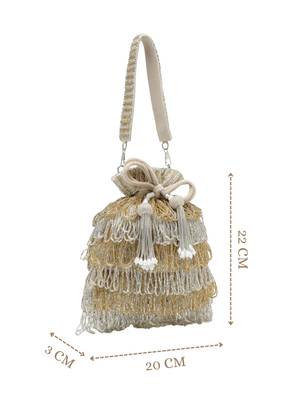  dewdrop fringe metallic gold & silver suede beaded potli 4