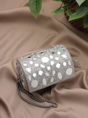  tipify metallic silver geometric mirror embellished clutch 1