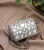   tipify metallic silver geometric mirror embellished clutch