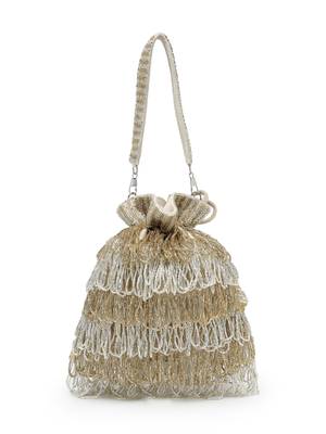  dewdrop fringe metallic gold & silver suede beaded potli 5
