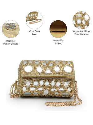  tipify metallic gold geometric mirror embellished clutch 3