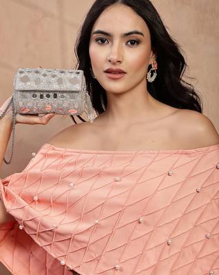  tipify metallic silver geometric mirror embellished clutch 2