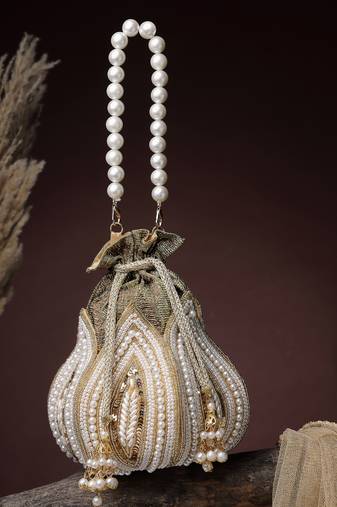   lotus antique gold pearl & sequin embellished potli