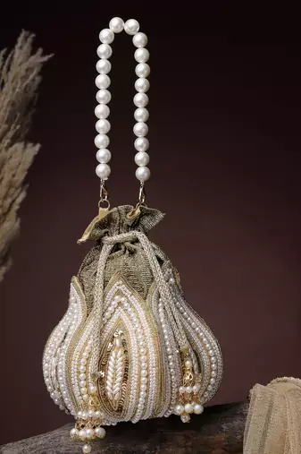   lotus antique gold pearl & sequin embellished potli