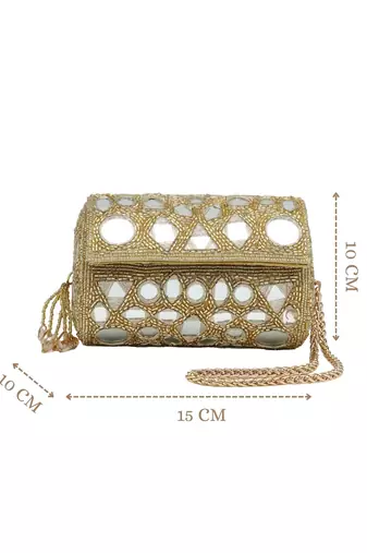   tipify metallic gold geometric mirror embellished clutch
