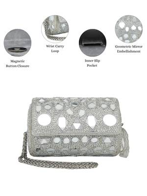  tipify metallic silver geometric mirror embellished clutch 3
