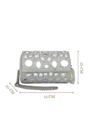  tipify metallic silver geometric mirror embellished clutch 4