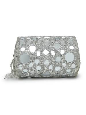  tipify metallic silver geometric mirror embellished clutch 5