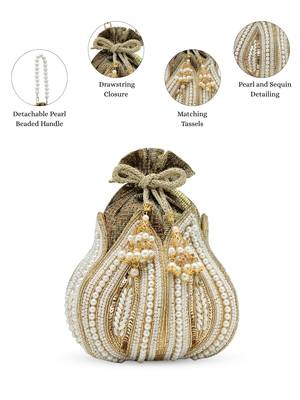  lotus antique gold pearl & sequin embellished potli 3