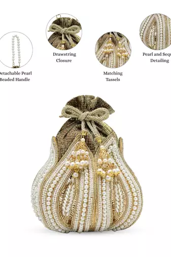   lotus antique gold pearl & sequin embellished potli