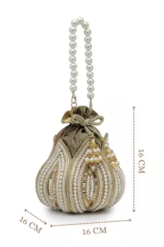   lotus antique gold pearl & sequin embellished potli