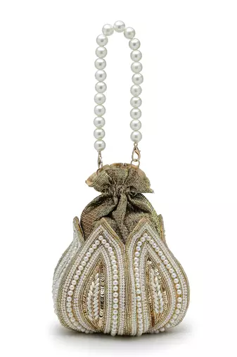   lotus antique gold pearl & sequin embellished potli