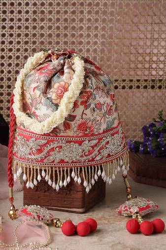  jashn edit beige faux silk floral printed potli