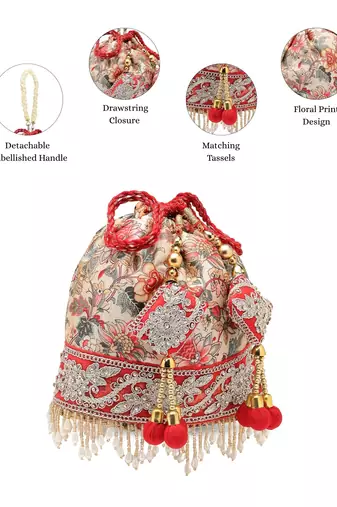   jashn edit beige faux silk floral printed potli