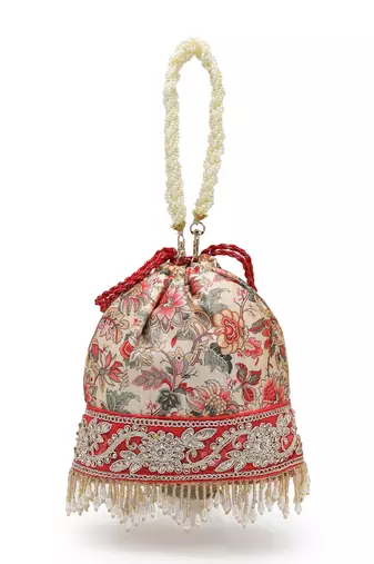   jashn edit beige faux silk floral printed potli