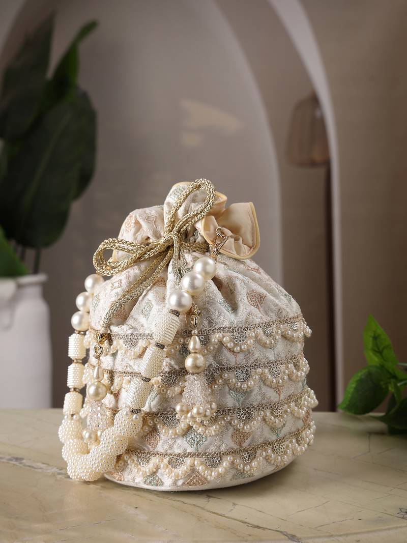   jashn edit ivory faux silk scallop embellised potli