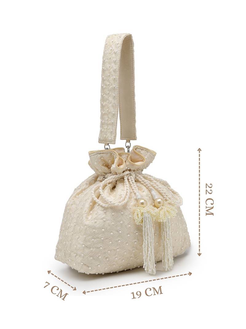   noor edit ivory faux silk botanical embroidered potli