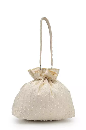   noor edit ivory faux silk botanical embroidered potli