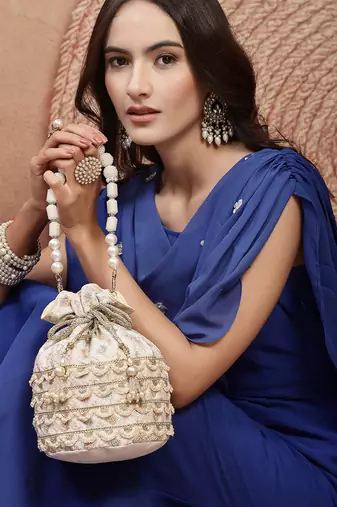  jashn edit ivory faux silk scallop embellised potli