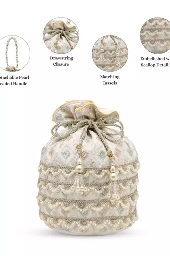   jashn edit ivory faux silk scallop embellised potli