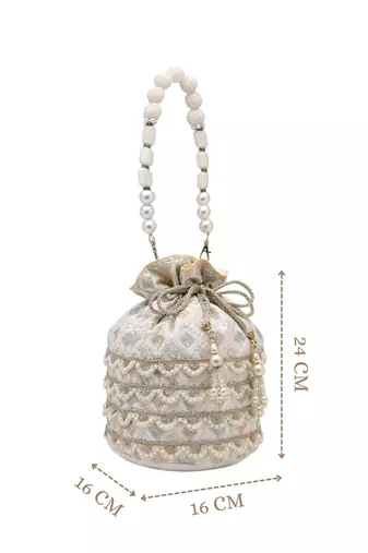   jashn edit ivory faux silk scallop embellised potli
