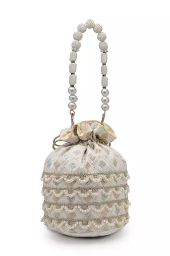  jashn edit ivory faux silk scallop embellised potli