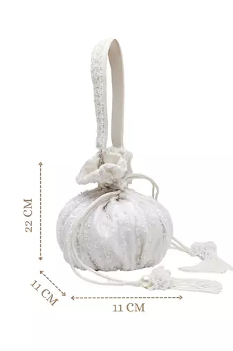   noor edit pure ivory satin sequin embellished potli
