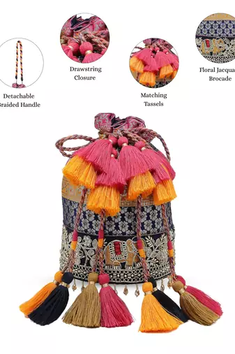  jashn edit rani pink faux silk floral brocade potli