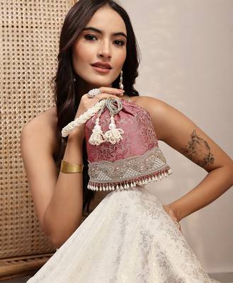  jashn edit rani pink faux silk floral jacquard potli 2
