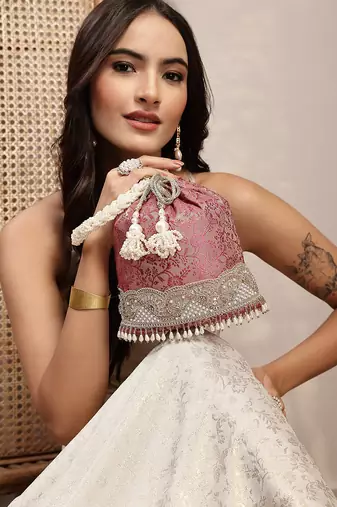  jashn edit rani pink faux silk floral jacquard potli