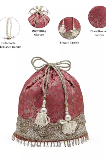   jashn edit rani pink faux silk floral jacquard potli