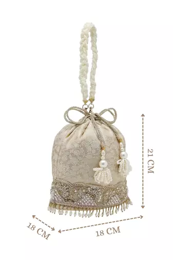   jashn edit champagne faux silk floral jacquard potli