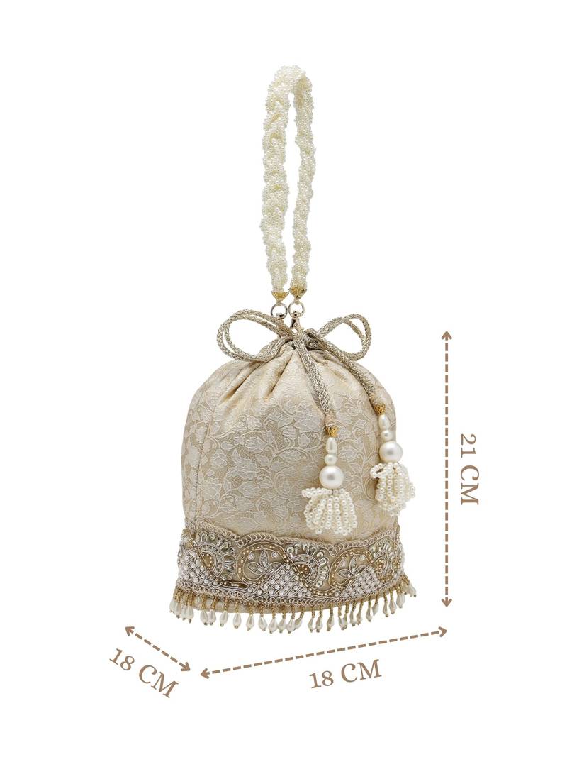   jashn edit champagne faux silk floral jacquard potli