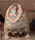   jashn edit beige faux silk floral print potli