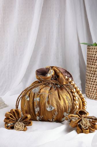   jashn edit copper faux silk floral embellished potli