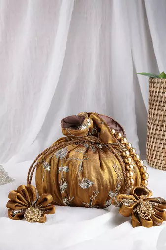   jashn edit copper faux silk floral embellished potli