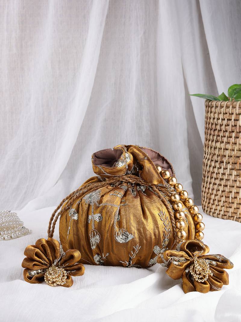   jashn edit copper faux silk floral embellished potli