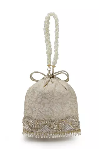   jashn edit champagne faux silk floral jacquard potli