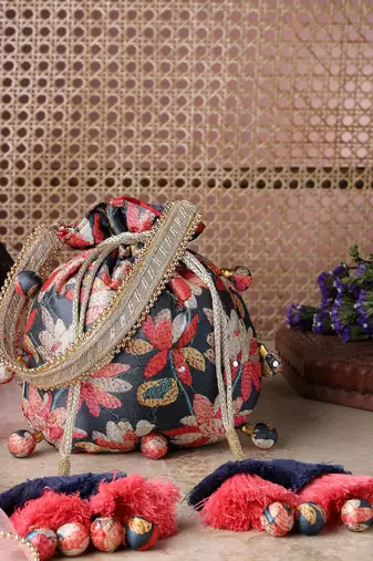   jashn edit deep navy floral printed potli