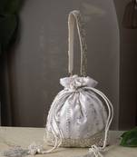   noor edit white satin floral striped embellished potli