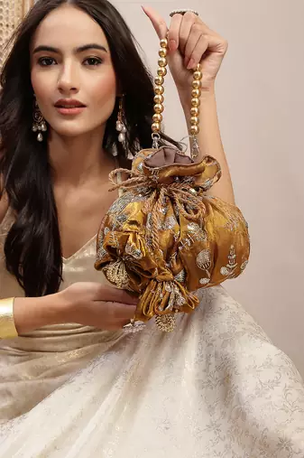   jashn edit copper faux silk floral embellished potli
