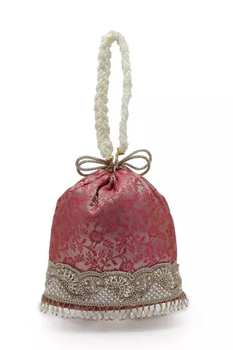   jashn edit rani pink faux silk floral jacquard potli