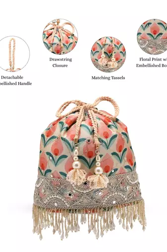   jashn edit beige faux silk floral print potli
