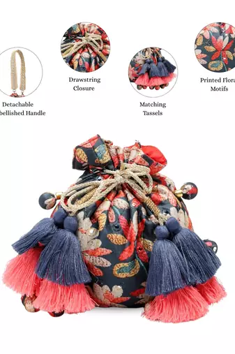   jashn edit deep navy floral printed potli
