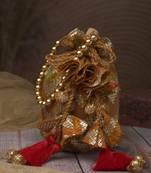   jashn edit rust brown faux silk chevron woven potli
