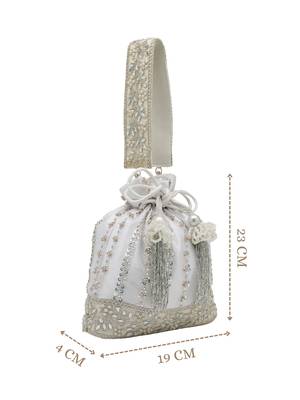  noor edit white satin floral striped embellished potli 4