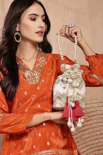   jashn edit ivory faux silk chevron woven potli