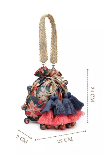   jashn edit deep navy floral printed potli
