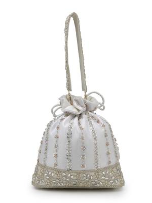  noor edit white satin floral striped embellished potli 5