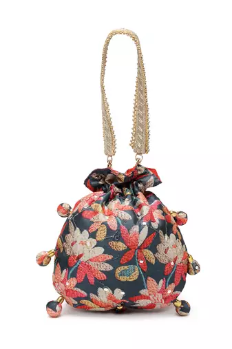   jashn edit deep navy floral printed potli